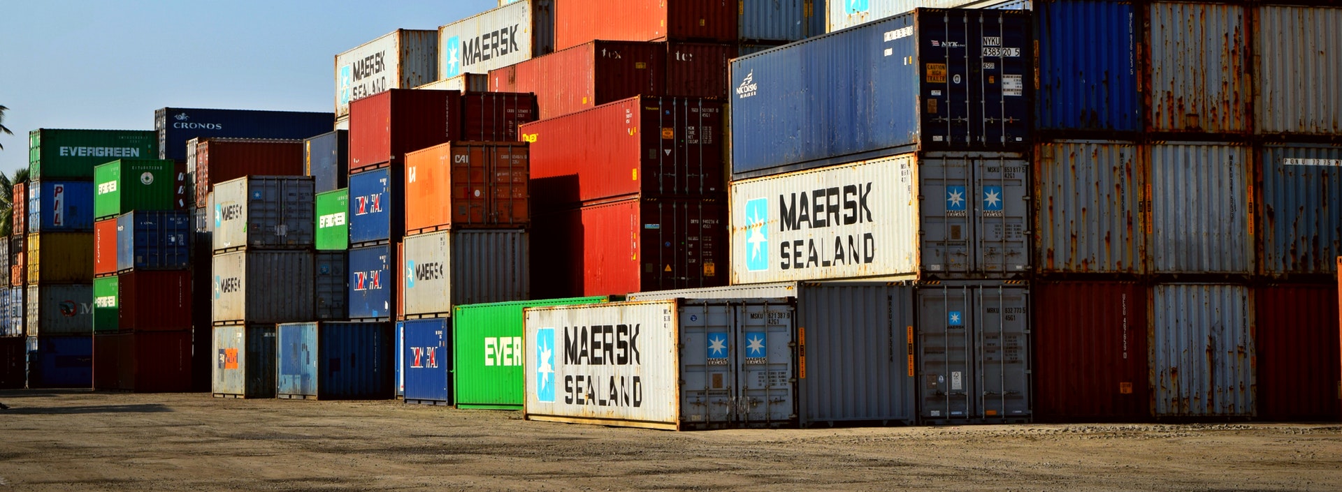 packed containers goods at the port